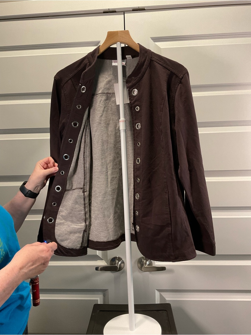 Quacker Factory Brown Eyelet-Front Utility Jacket - Picture 2 of 9